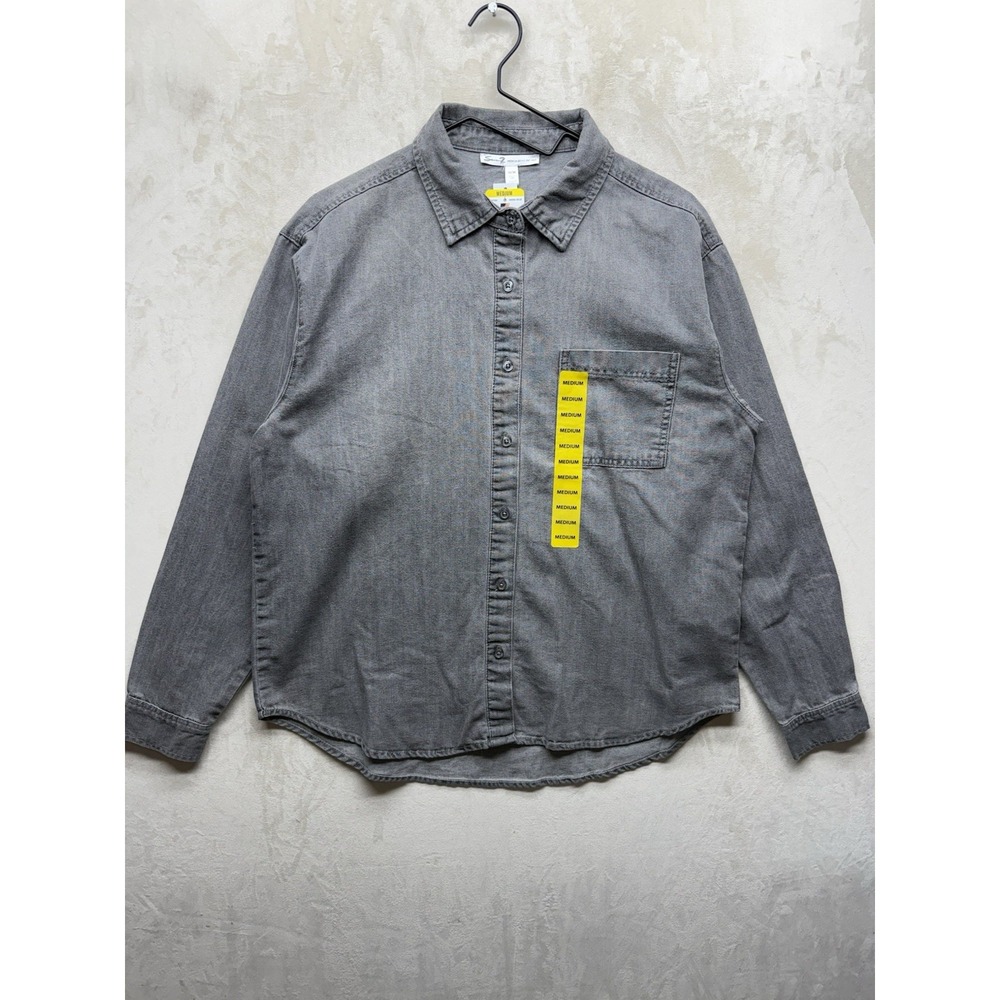 NWT Seven7 Denim Shirt Women M Gray Button Up Long Sleeve Western Work Cowgirl